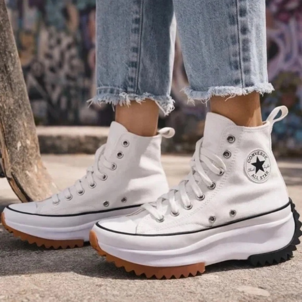 Converse White High-Top Platform Chuck Taylor Sneakers with Gum Outsole